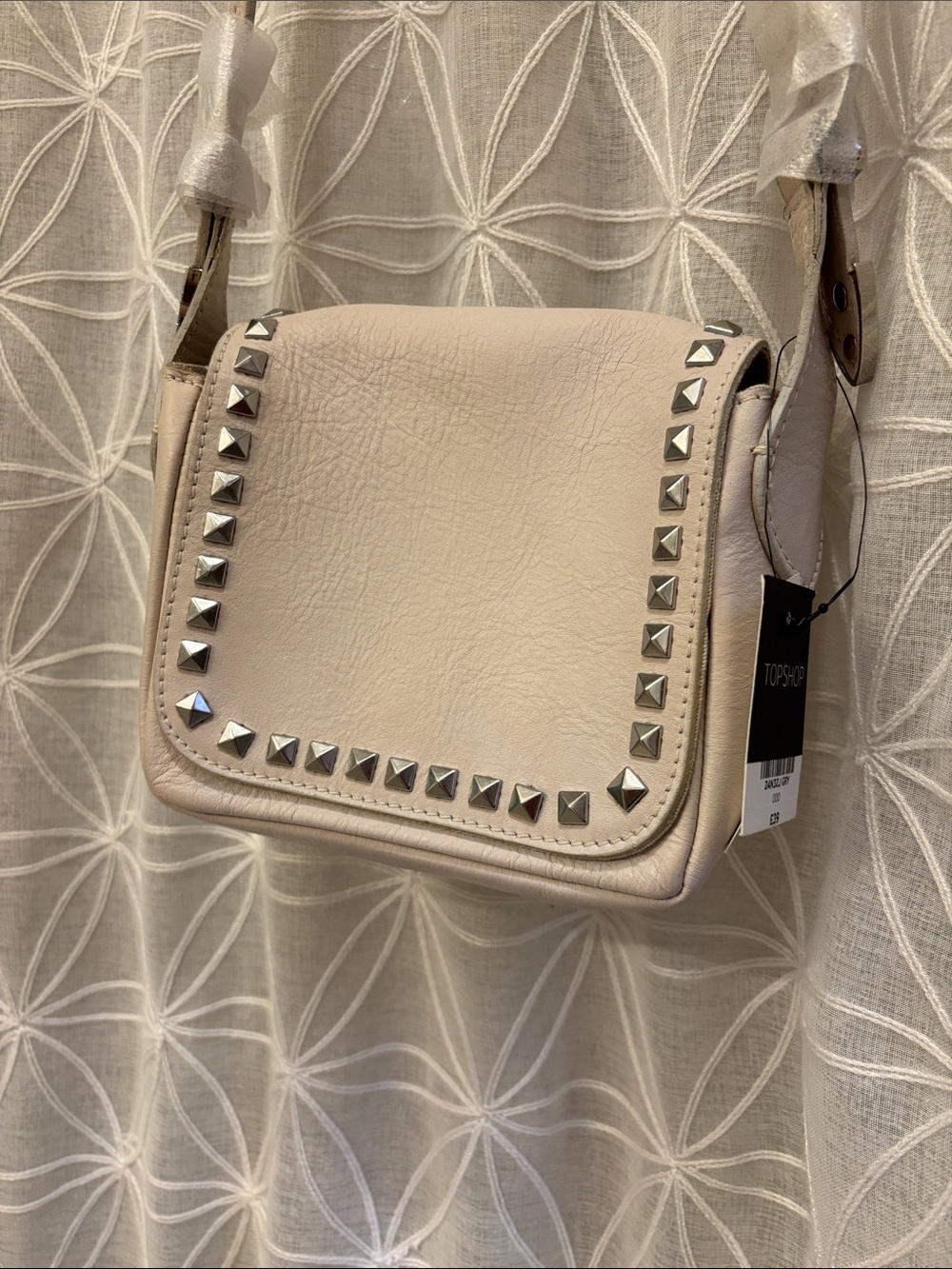 Topshop Cream Stud-Trim Crossbody Bag